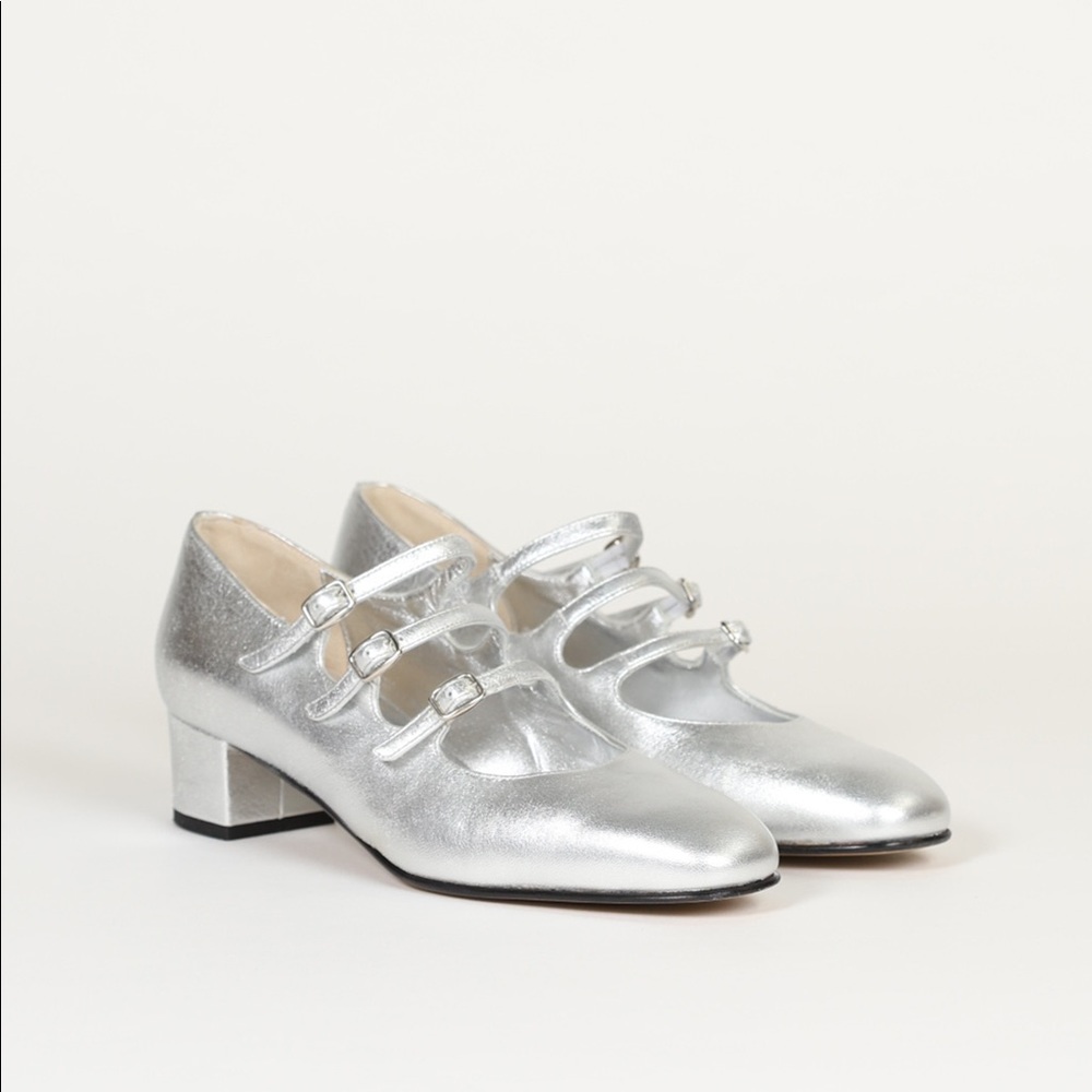 CAREL PARIS silver Kena three strap heels